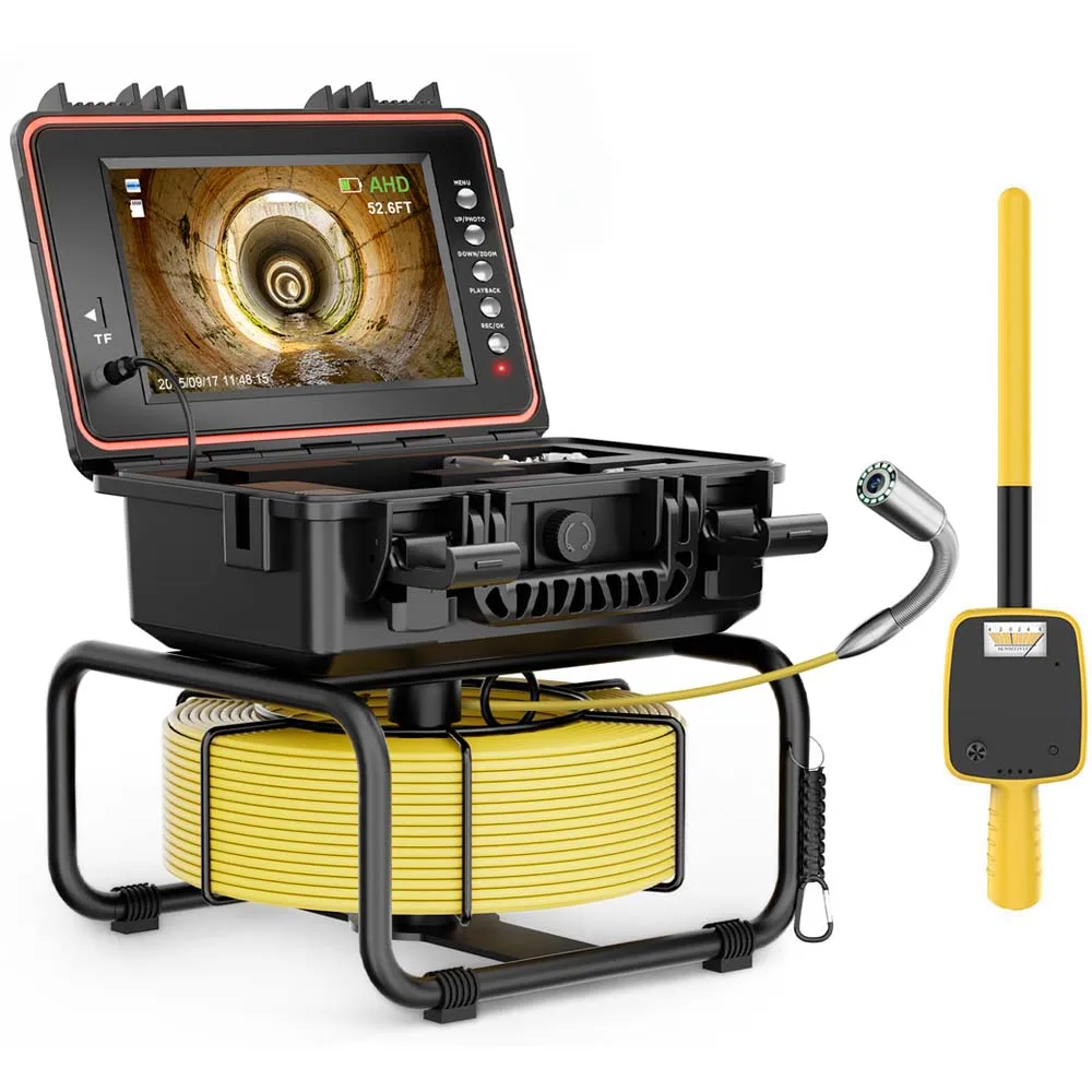 20M Pipe Inspection Camera 512hz Locator 9inch IPS Screen Distance Counter 1080P Auto Self-Leveling Night Vision 32GB DVR