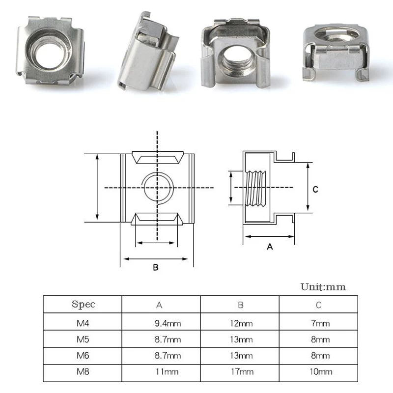 M4 M5 M6 M8 Mounting Clip Screw Cage Nuts Set Mounting Bolts Square Hole for Server Cabinet Rack Metric Washer Screws Hardware