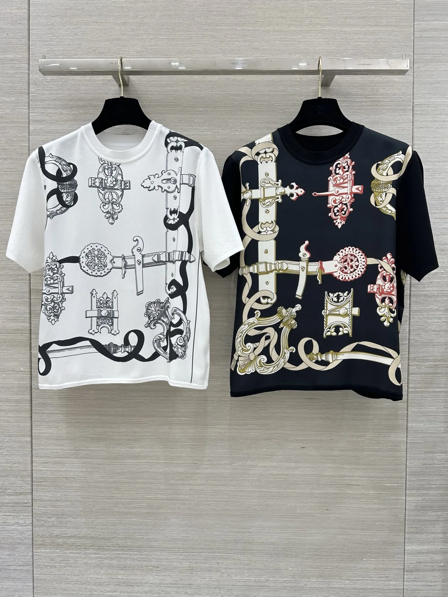 

Silk Blend Knitted ort Sve round Ne T-irt Women's Faionable Versatile Early Spring Print Pattern Casual Commute Sle