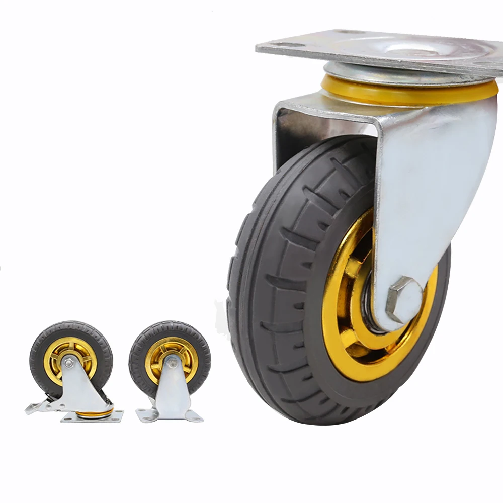 Universal Wheel Directional Wheel Heavy Silent Rubber Caster To Directional Belt Brake 3/4/5 Inch Handcart Small Trailer Pulley