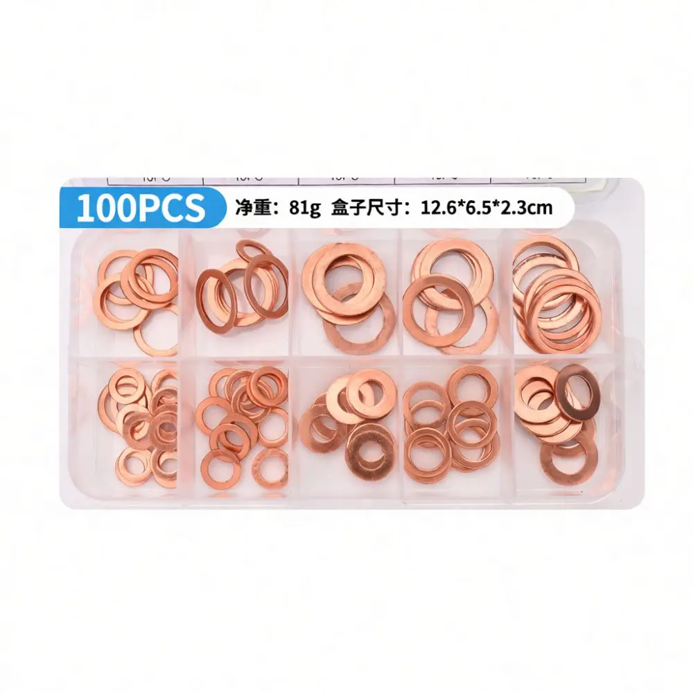 Solid Copper Flat Washers M5 Metric Gasket Seals Metal Fastener Kit For Marine Boat Maintenance Plumbing Hardware Tools