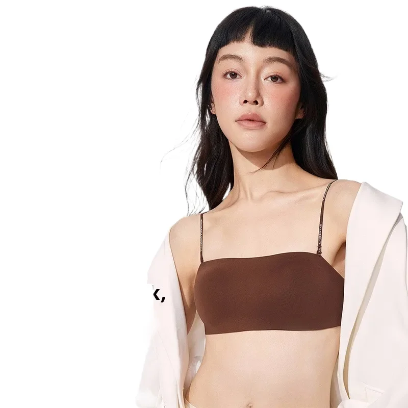KUCLUT Fashion Letter Backless Seamless Bra Small Breast Gathered No Steel Ring Nylon Fabric Breathable Invisible Back Bra