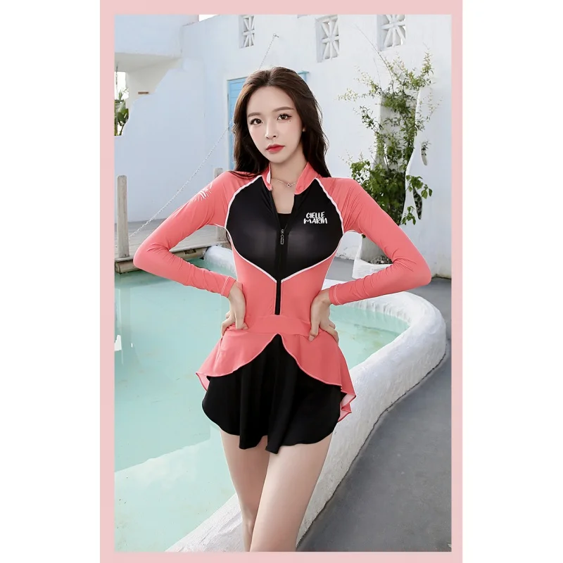 One-piece wetsuit female sunscreen quick-drying long-sleeved surfing swimsuit rafting jellyfish dress