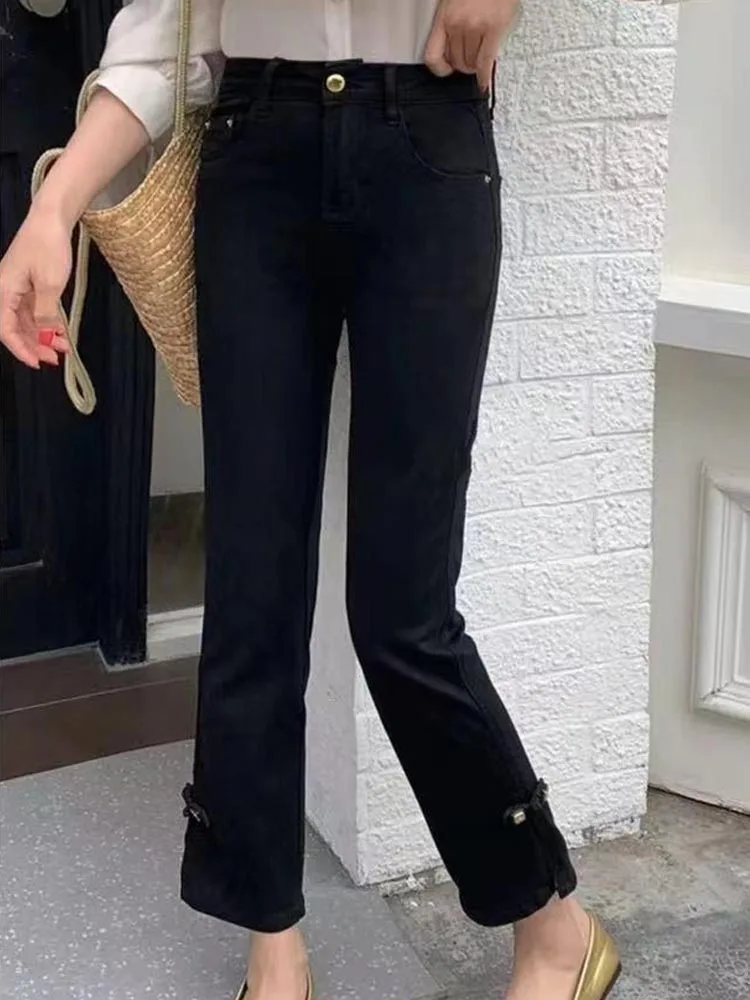 New Chinese Sle Slimming Elastic Denim Cigarette Pants High Waist Straight Leg Jeans Women's Autumn New Arrival Nine Points