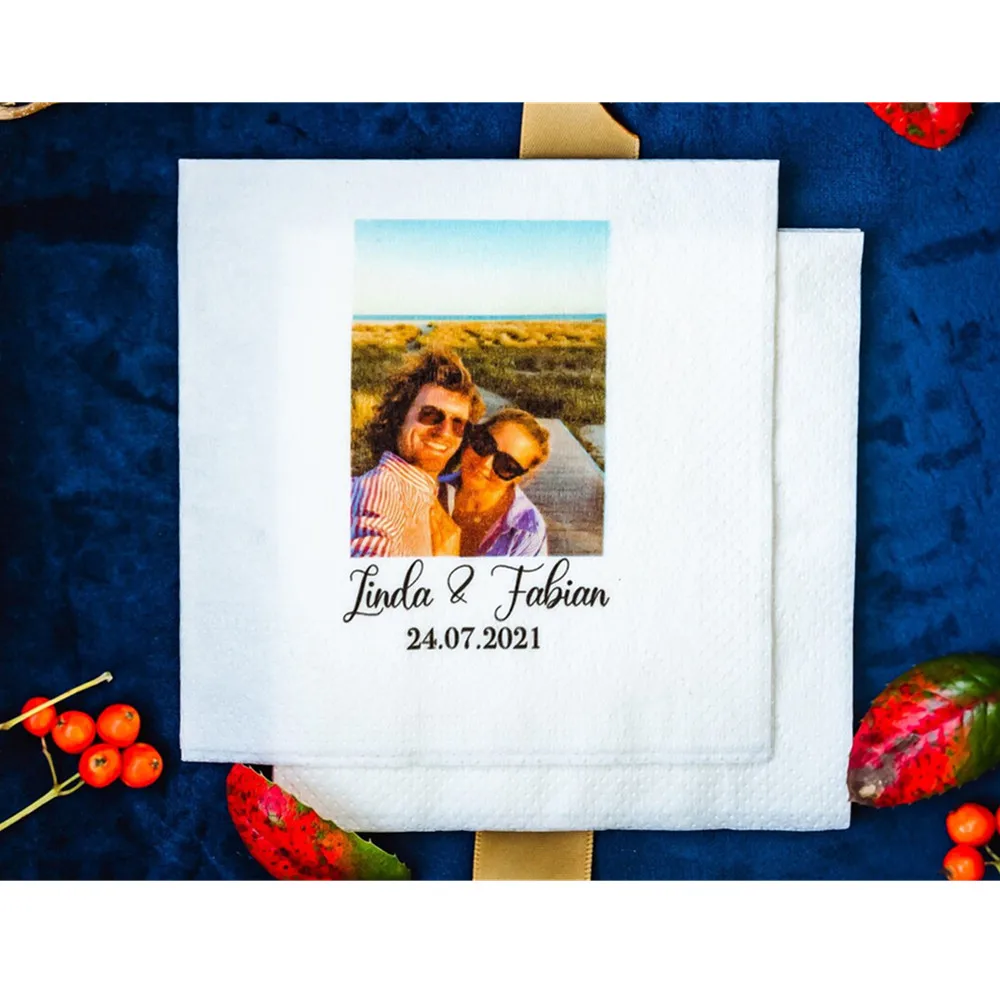 

50PCS 50 WEDDING PHOTO napkins with personalisation / Couples gifts / Custom serviette / Beverage napkins/ Wedding decoration /