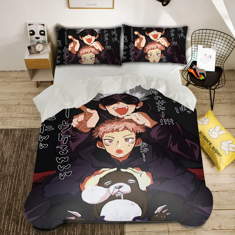 Creativity Anime Jujutsu Kaisen Bedding Set Twin Full Queen King Size Bed Set Colorful Print Polyester Dormitory Bed Sheet