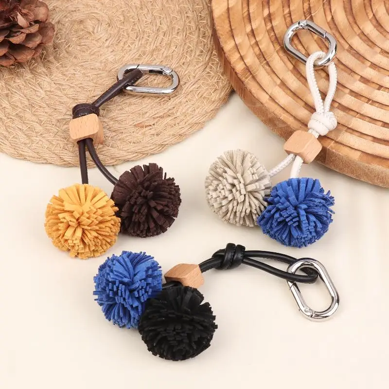 Leather Bag charm flower tassel ball pendant luxury fashion high-grade lychee flower car pendant decoration bag accessories