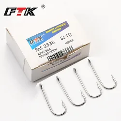 FTK-anzuelos de mar curvados de Noruega para Jigging, anzuelos de pesca de carpa, aparejos de pesca, redondo, níquel, anillo grande, 10-20 #100 unids/lote/caja, 2335