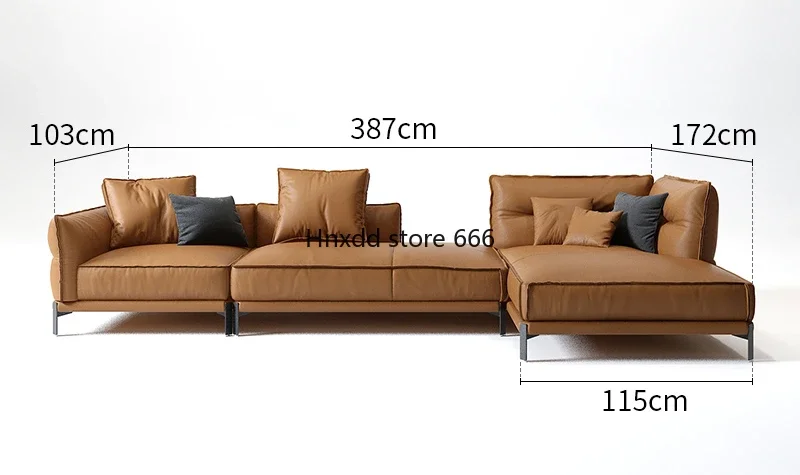 Small apartment leather sofa living room three-person Italian minimalist leather top sofa