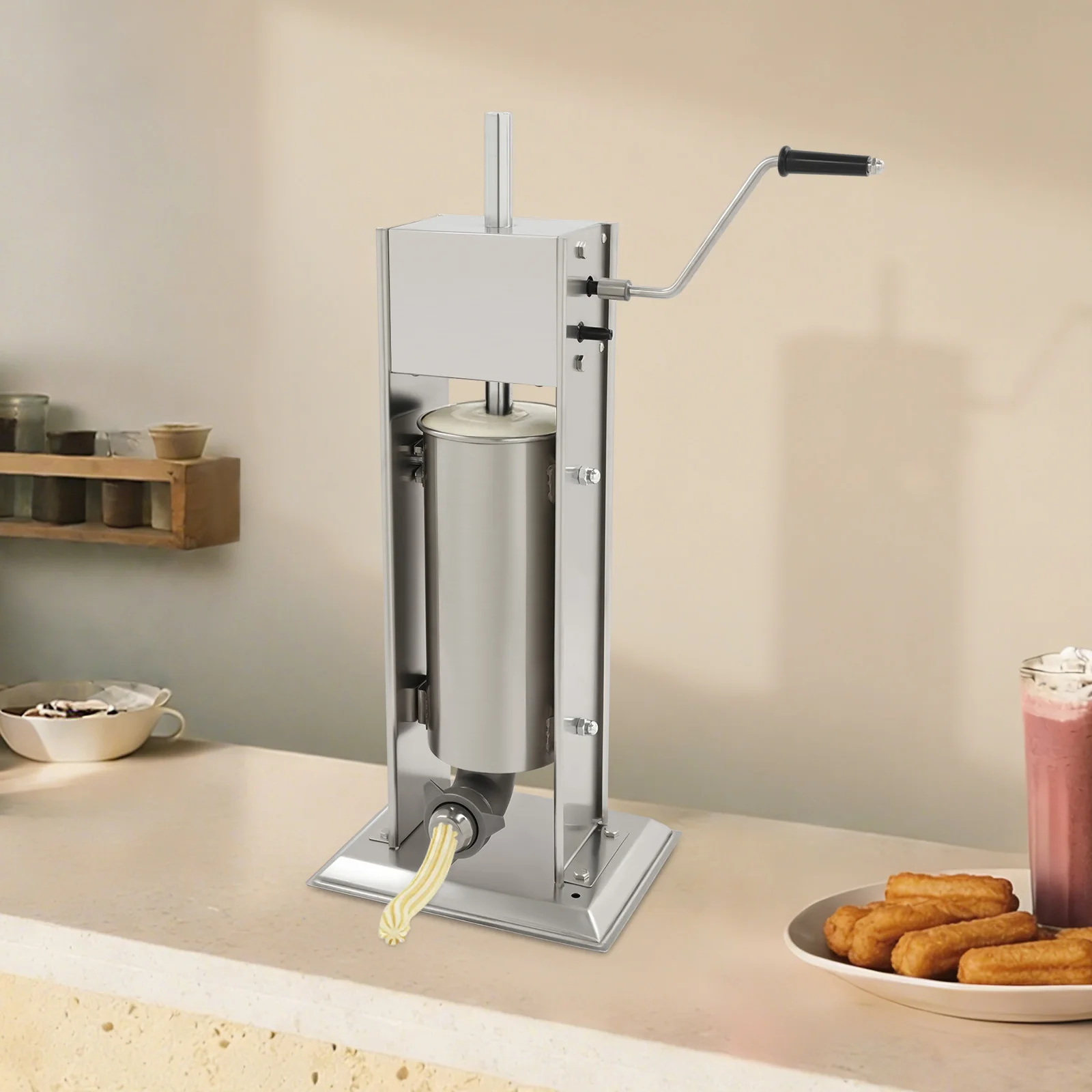 Manual Churros Machine 5L, Stainless Steel Churros Maker With 6 Interchangeable Nozzles, Commercial Churros Press For Bakery Cafe