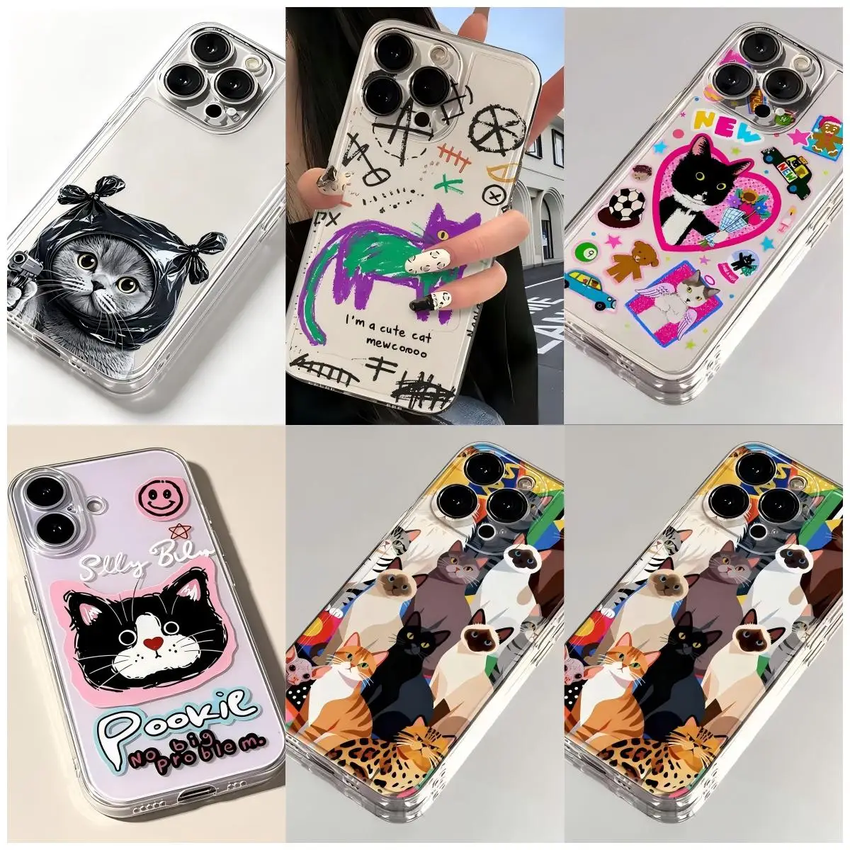 HOT Cartoon Cat Sticker Phone Case For Samsung Galaxy A27 A37 A57 A16 A07 A17 A36 A26 A56 A55 A35 A54 A24 A14 A06 A05 4G 5G