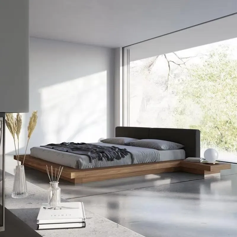 Nordic all solid wood oak bed soft bag light luxury black walnut king bed tatami platform low bed bedroom furniture