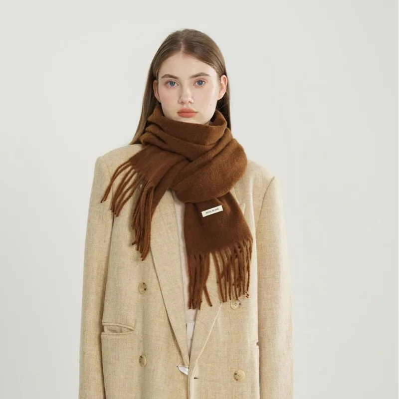 Korean Style Trendy Solid Fringed Scarf Women Men Unisex Minimalist Cozy Neck Wrap Female Male Thick Warm Muffler Autumn Winter