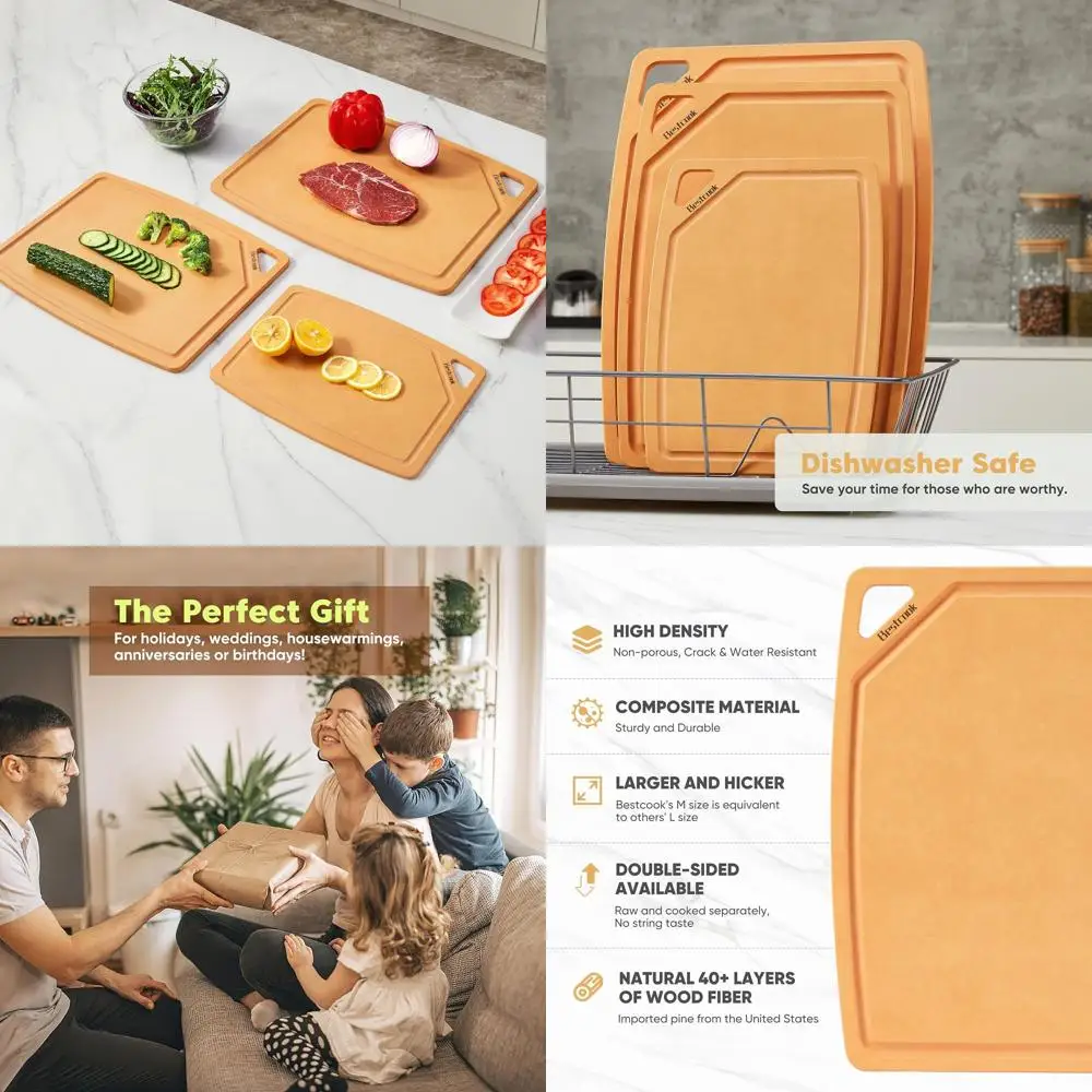 

Set of 3 Wood Fiber Composite Chopping Boards, Juice Groove, Dishwasher Safe, Non-Toxic, BPA-Free, Non-Porous, Non-Slip for Meat