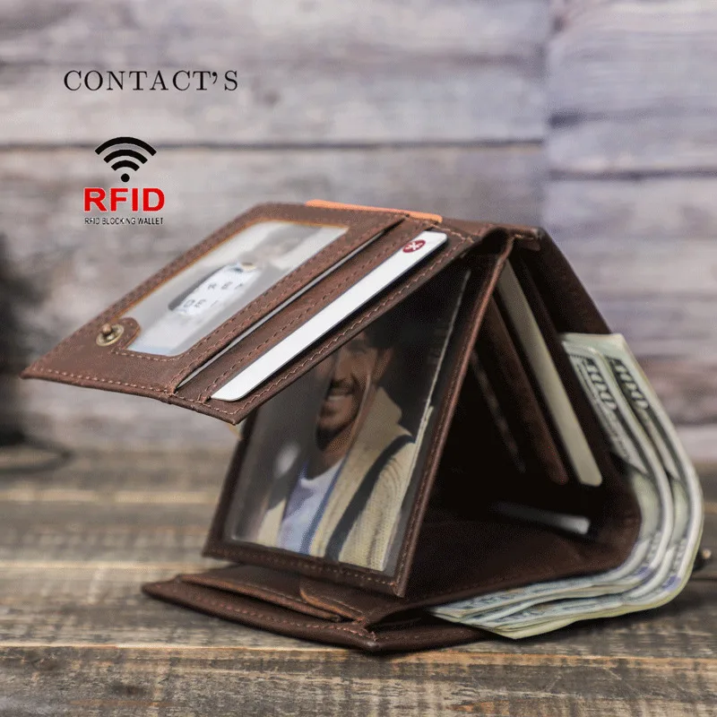 New Fashionable British Style Crazy Horse Cowhide Anti Theft Brush Multi Card Men's Leather Wallet Coin Purse Holder Men Wallets