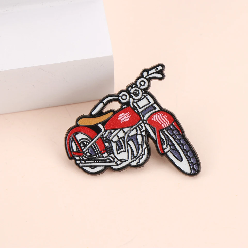 Cartoon Red Motorcycle Enamel Metal Funny Lapel Pins Brooches Badges Backpack Clothing Accessories Wholesale Jewelry Gift
