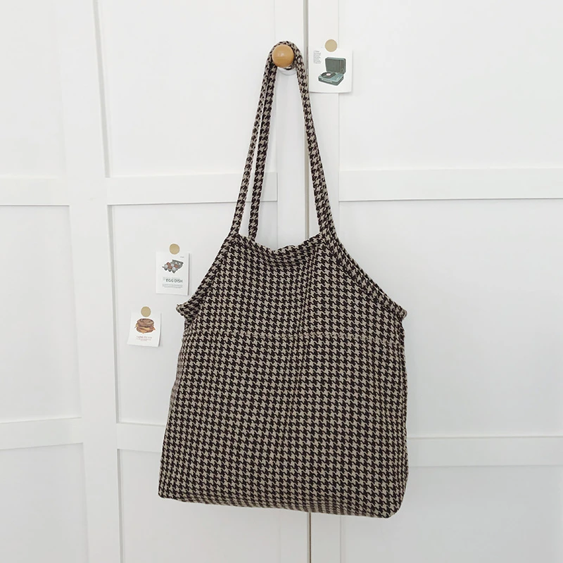 

Woolen Plaid Autumn New Shoulder Bags Large Capacity Retro 2025 Fashion Bags for Women Temperament Commuting Casual Totes