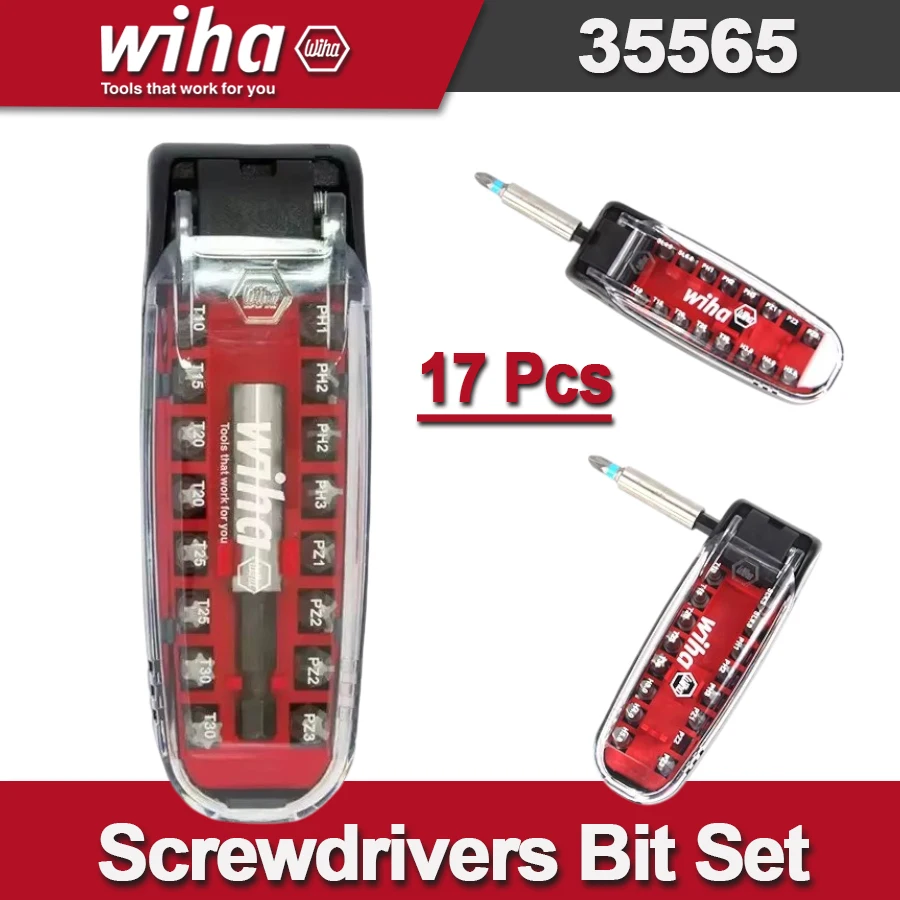 

Wiha 17 Pcs Screwdrivers Bit Set Mixed 1/4" in Box Bit Box Can Be Used As Handle and T-handle Crocodile Mouth Bit Set NO.35565