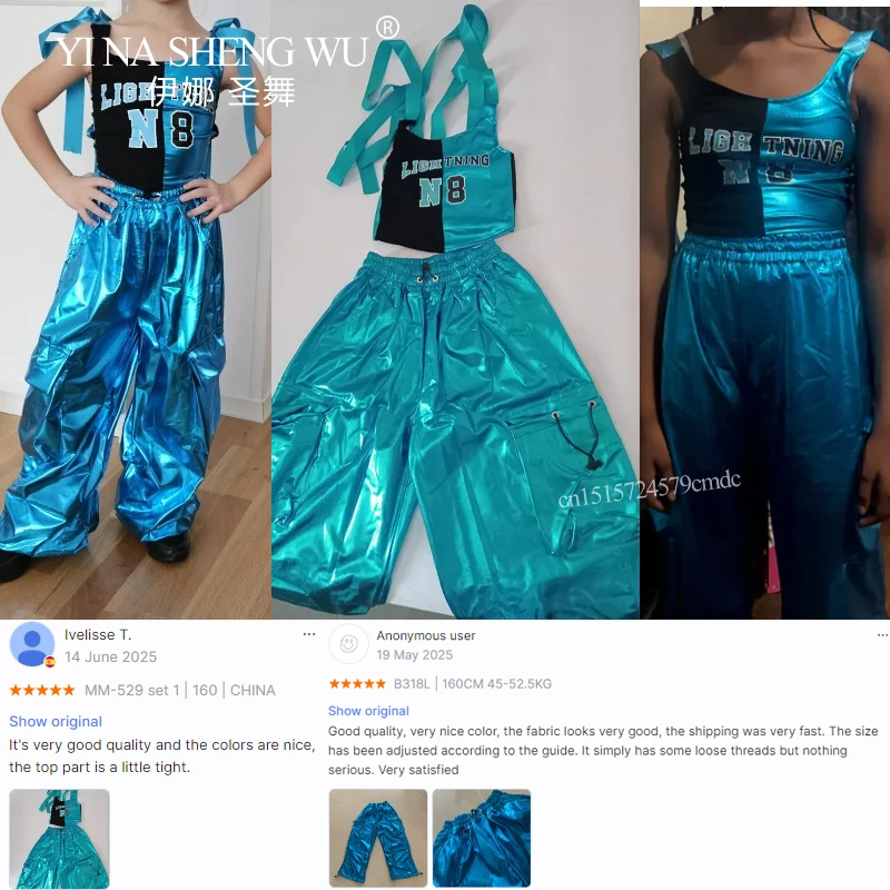 Kinder Jazz Mode Kleidung Cool Bright Blue Street Dance Performance Kostüm Jungen Mädchen Hip Hop Oversize Tops Hosen Dance Wear