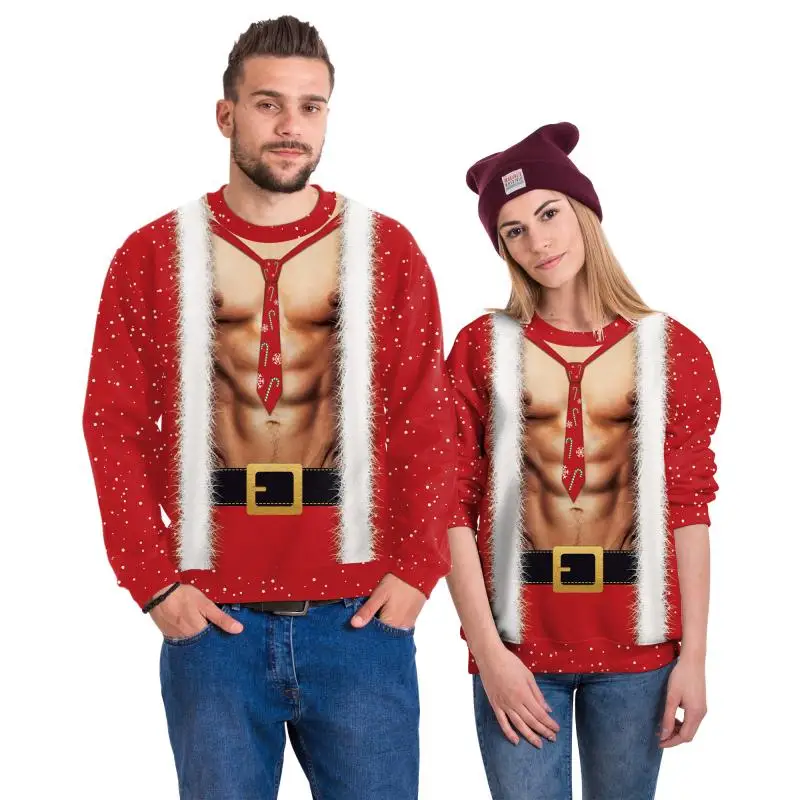 

Muscle Christmas Printed Sweatshirt for Men Santa Claus Cosplay Costume Pullover Abdominal Graphic Hoodie Novelty Couple Clothes