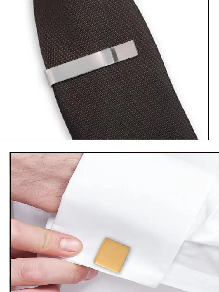 High Quality Stainless Steel Mirror Polish Round Square Cufflinks and Tie Clip Set For DIY Jewelry Making Accessories