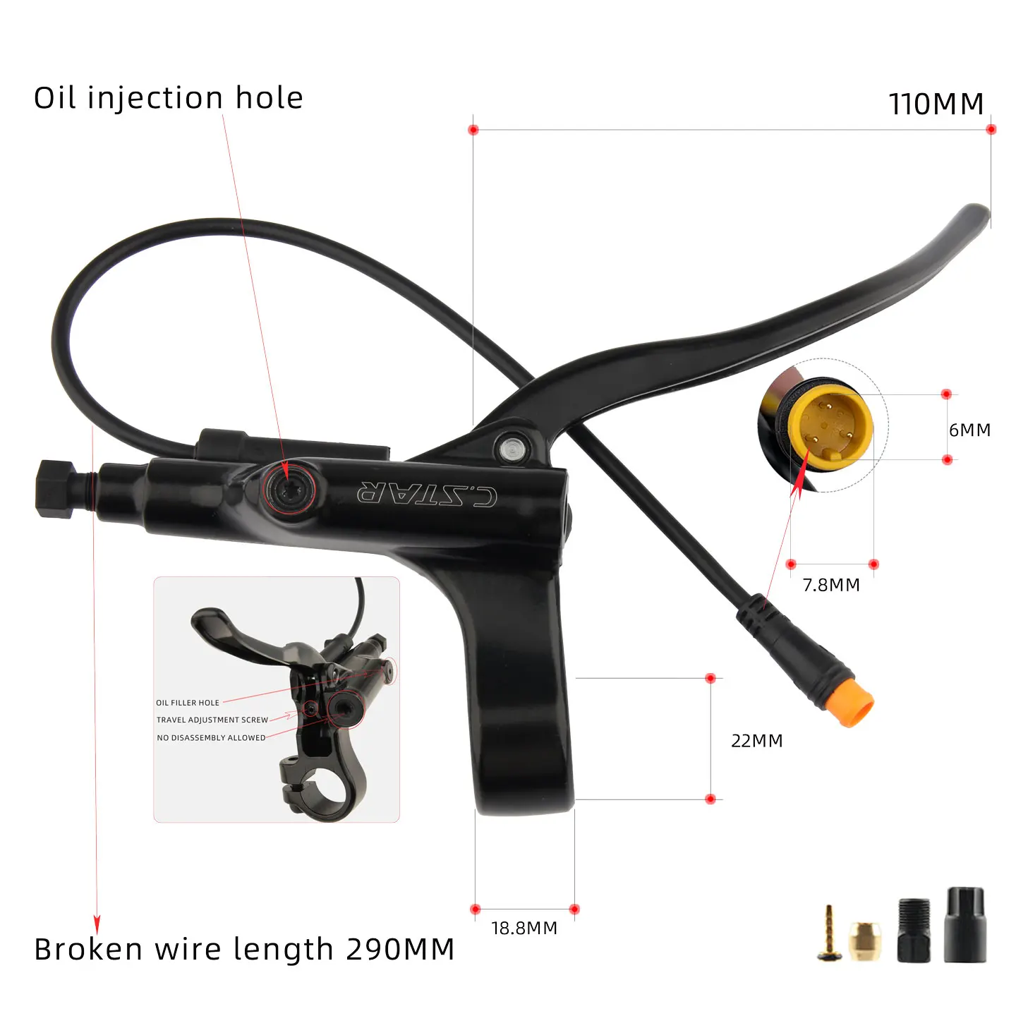 NFOX Mountain Bike 2P/3P/SM2A Power-Off Brake Lever Electric Scooter 4-Piston Hydraulic Left Mounted Disc Rotor Accessory Set