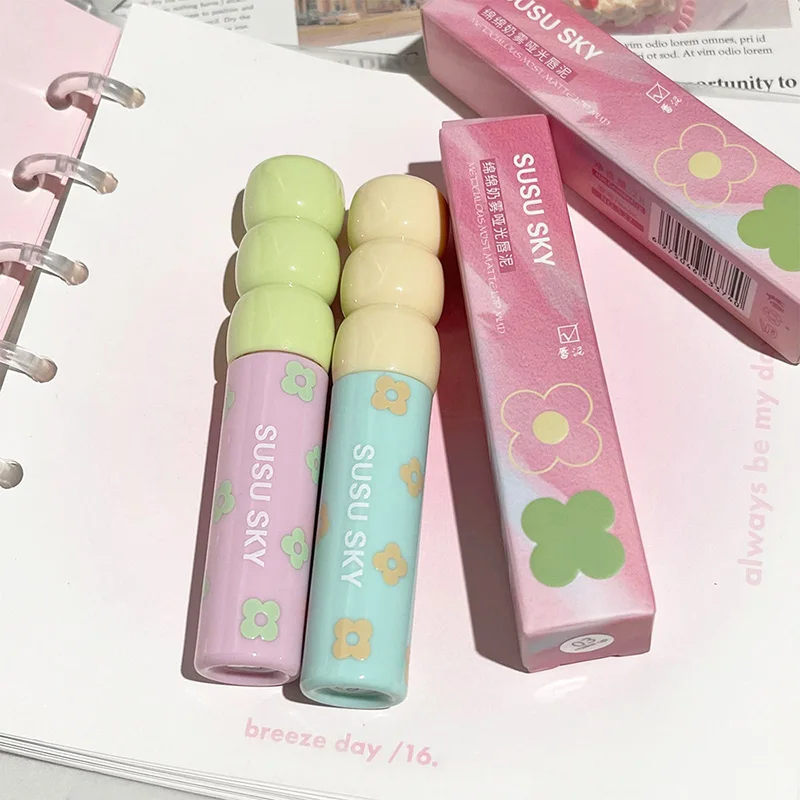 1/5Pcs Candied Fruit Lip Mud Milk Mist Velvet Matte Lip Gloss Long Lasting Not Easy To Stick Cup LipGlaze Almond Brown Pink