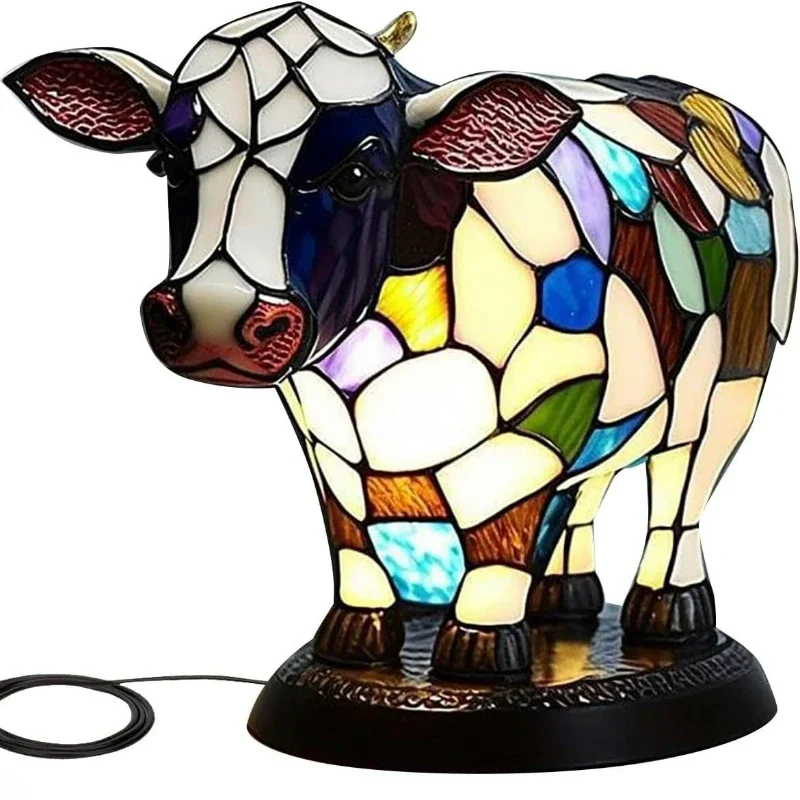 Cow Desk Lamp Ornament Animal Lamp Decoration Design Home Courtyard Table Display USB Plug Decoration Night Light