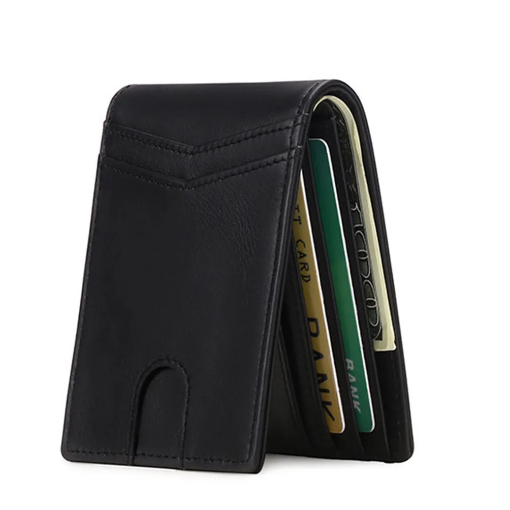 Men's Short Genuine Leather Wallet RFID Simple Mini Men's Wallet Credit Card Holder