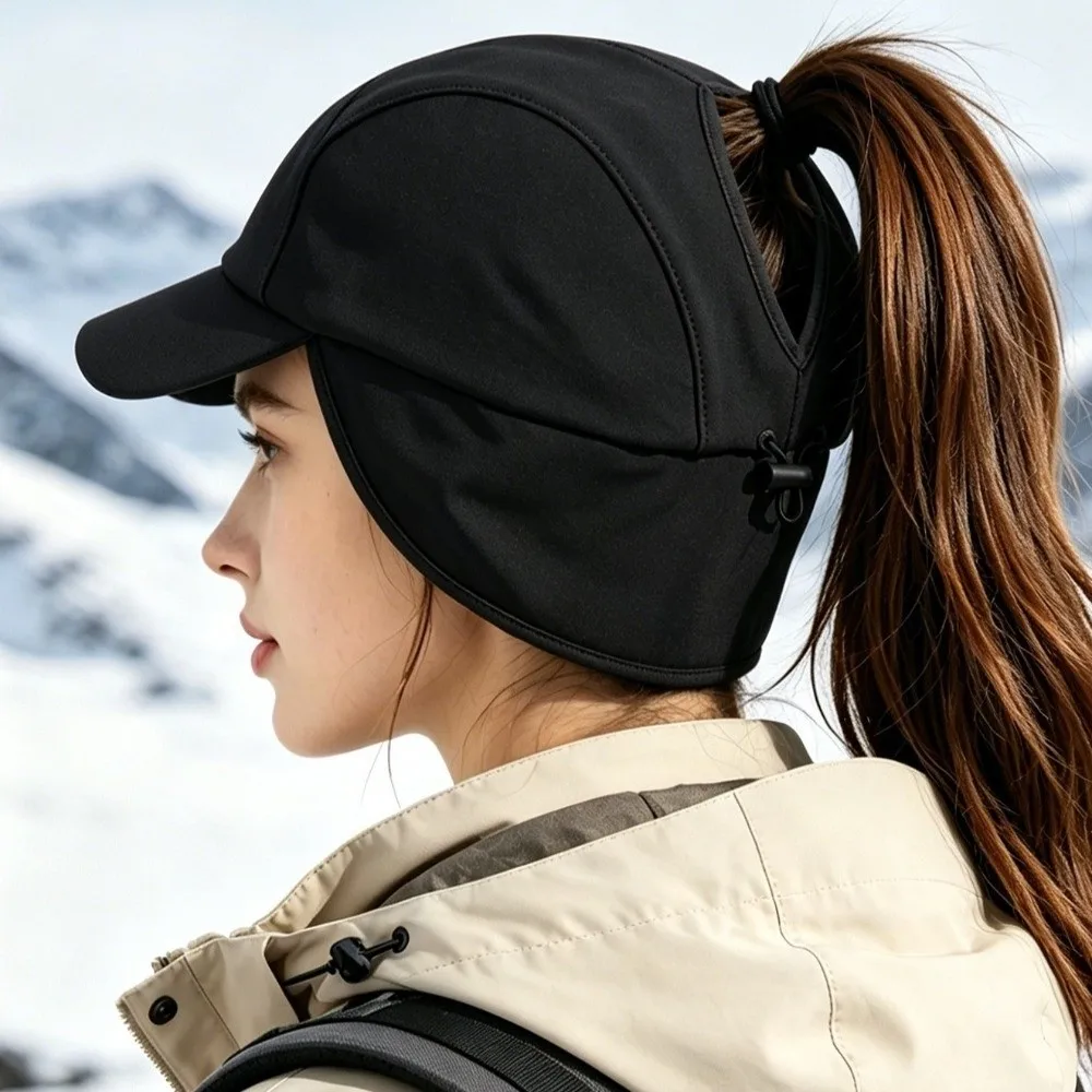 Einfache, einfarbige Winter-Baseballkappe aus Polarfleece, winddichte Ohrenschutzmütze für Herren, Snapback, dicke Ohrenschutzmütze für den Außenbereich. – Detail 5