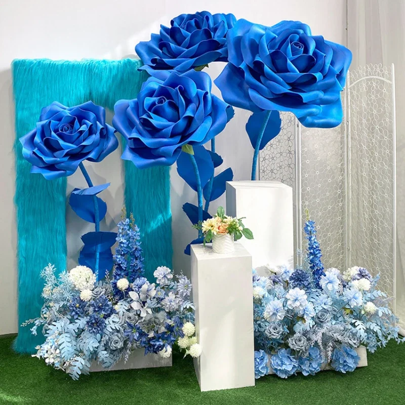 Large Blue Rose Decor Large Paper Artificial Flowers Window Display Giant Paper Rose Wedding Party Decoration T Stage Home Decor image 6