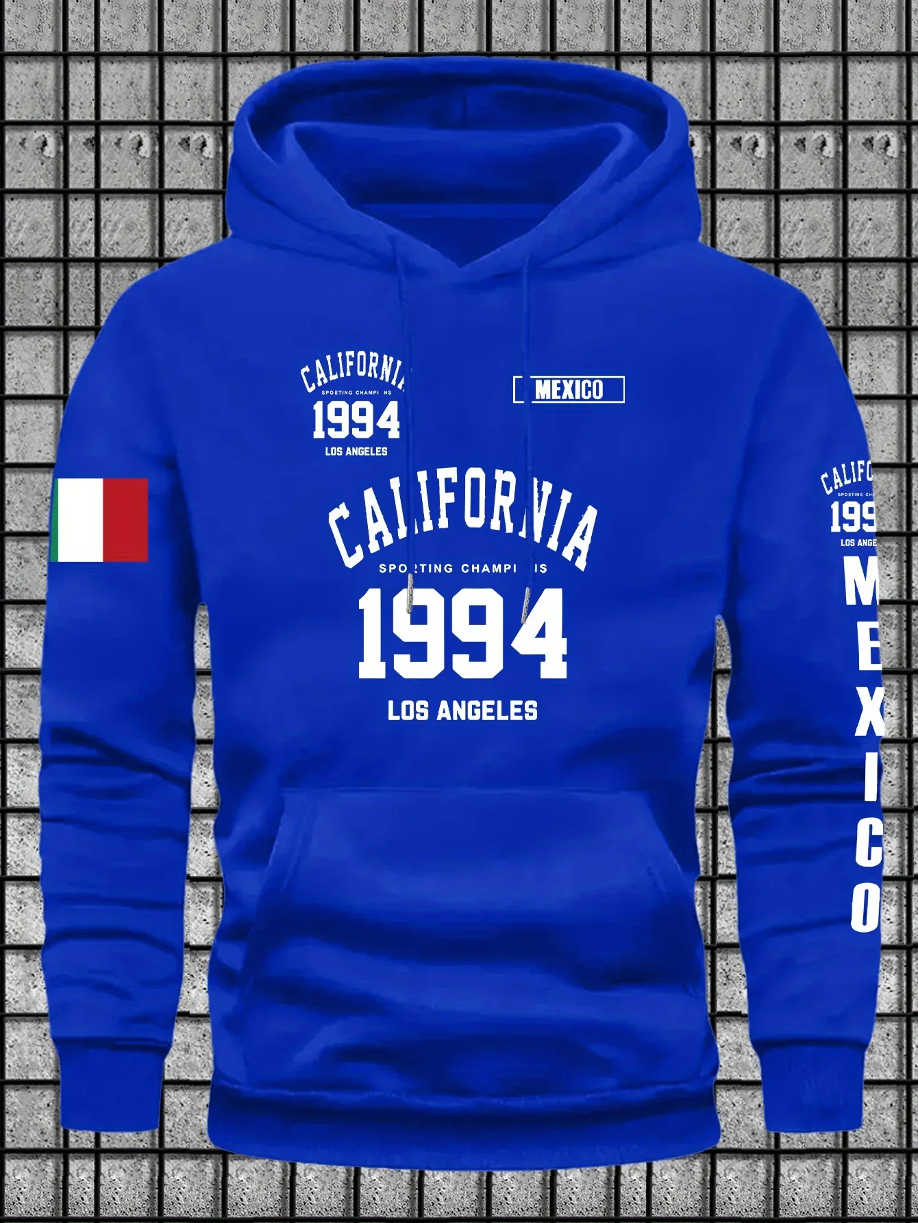 Men's California Champion Vintage Hoodie - Beige Pullover Sweatshirt with Kangaroo Pocket Long Sleeve Hooded streetwear