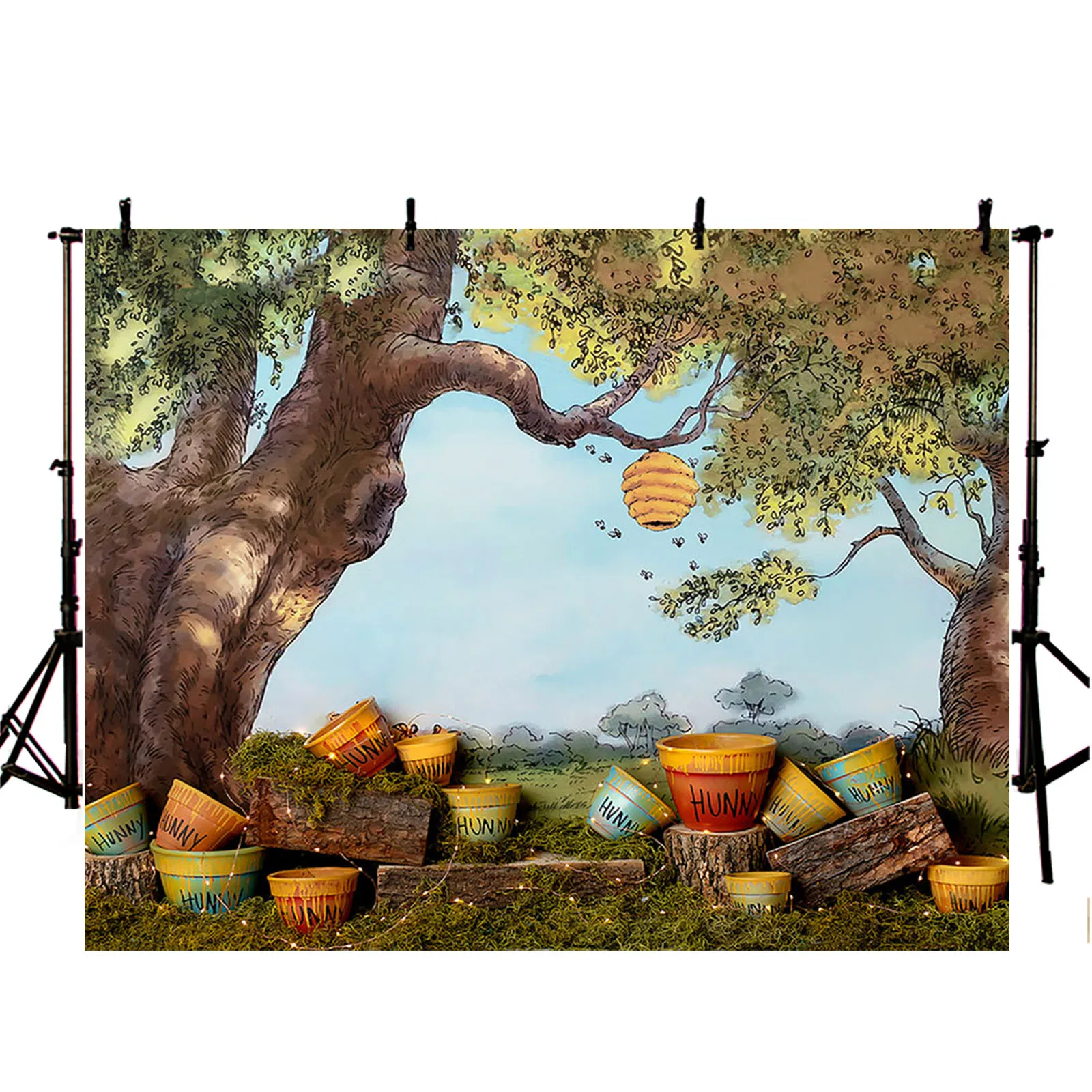 Фон для фотосъемки с изображением пчелы и дерева