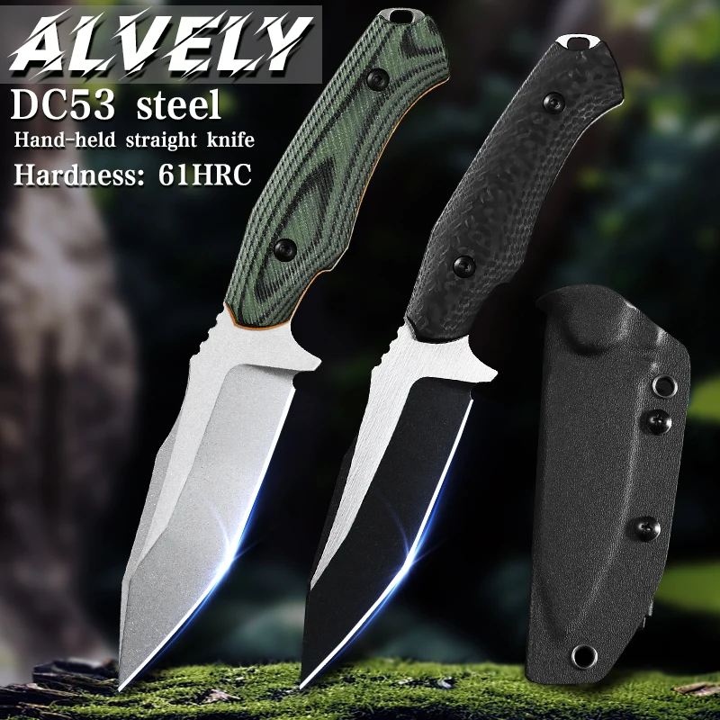 DC53 Steel Fixed-Blade Knife, Outdoor Camping and Hunting Knife, G10 Non-Slip Handle, Ideal for Hiking, Camping, and Fishing, and Also Suitable as an Everyday Carry (EDC) Tool