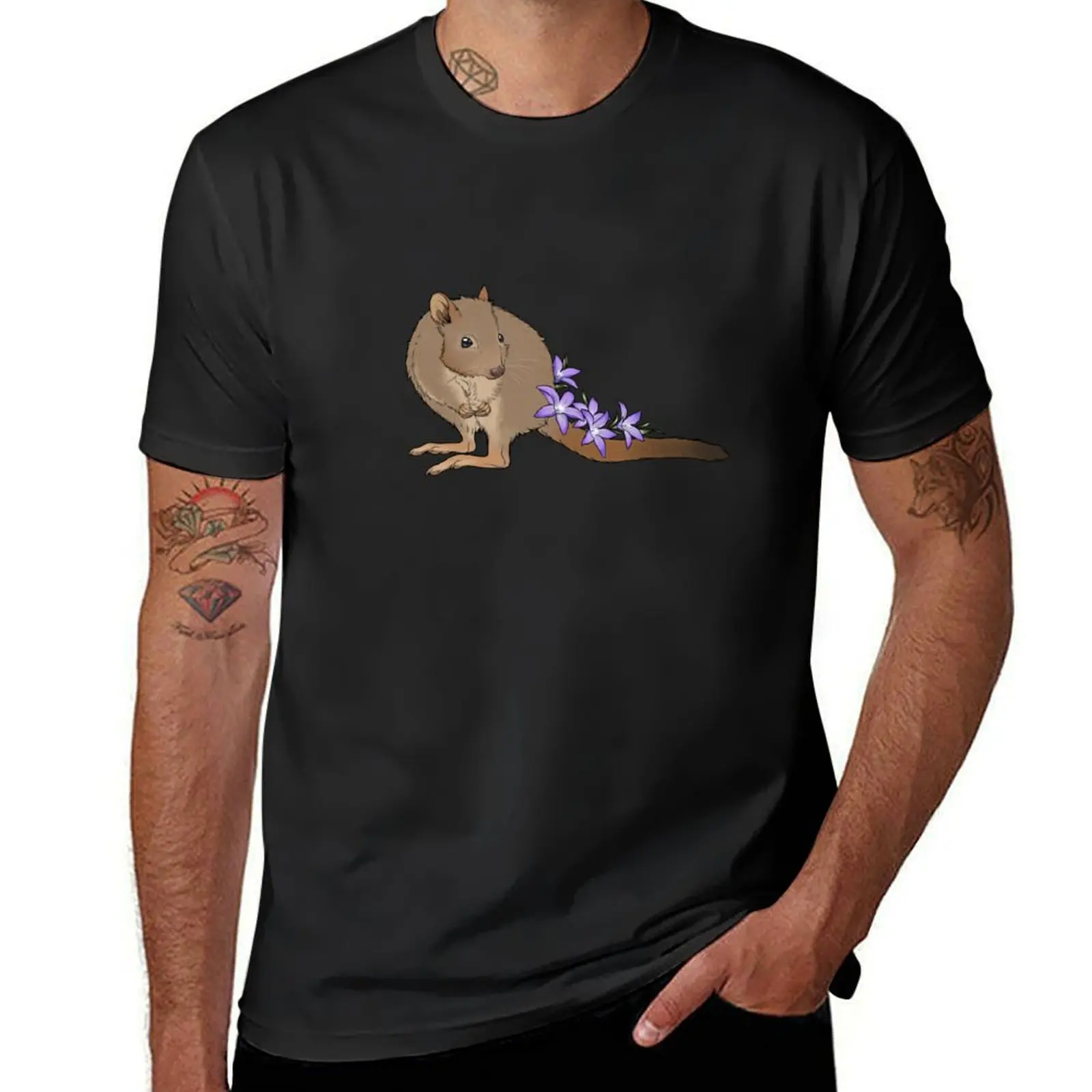 Brush-tailed Bettong and Australian Bluebell Flowers T-Shirt shirts graphic tees anime tops t shirts men