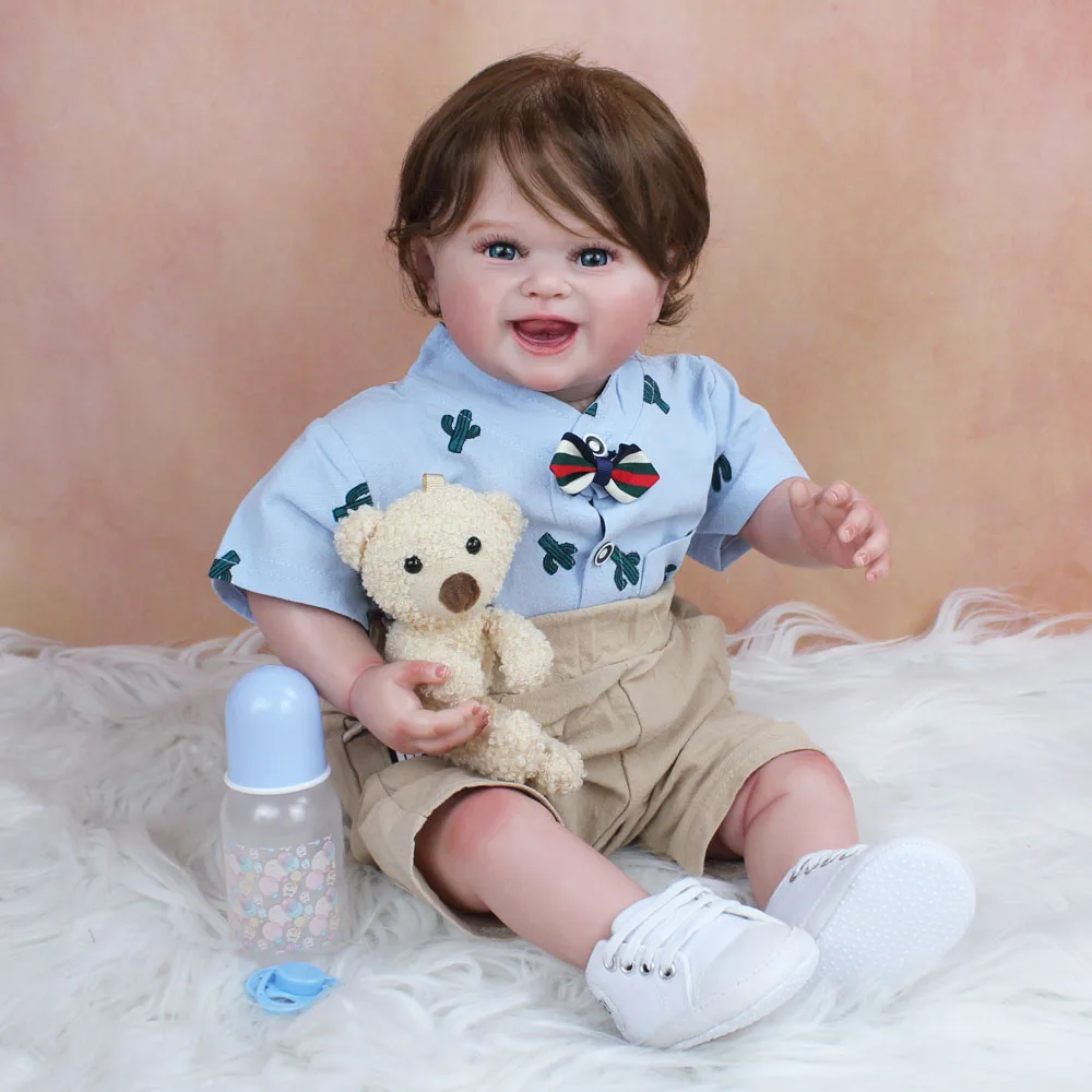 3D Skin With Vascular Vein 55 CM Cloth Body Silicone Baby Reborn Boy Doll Toy For Girl Smiling Art Toddler Boneca Birthday Gift