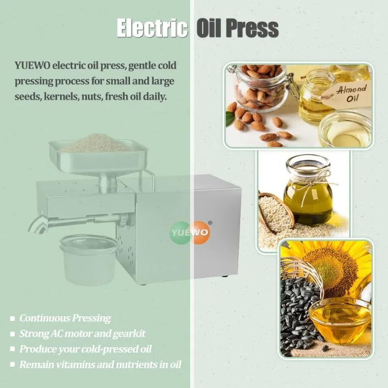 Kitchen Oil Press Machine Electric Automatic Oil Press Machine for Avocado Coconut Flax Peanut Castor Perilla Seed Canola Sesame