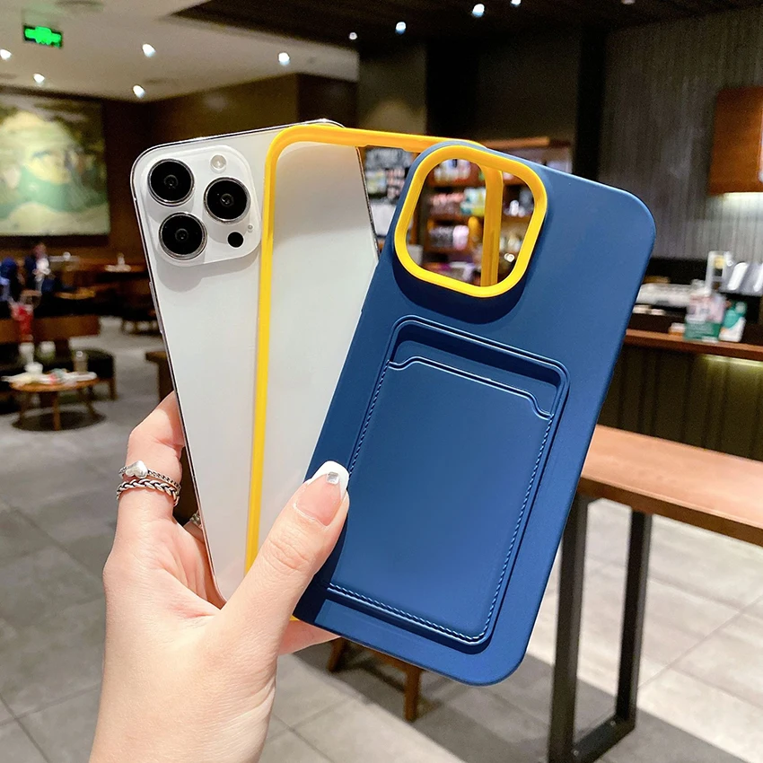 حافظة هاتف بجيب للبطاقات لهاتف آيفون 17 16 15 14 13 برو 12 11 ماكس حلقة عدسة الحافة القابلة للإزالة 16 برو ماكس حافظة هاتف غطاء ناعم بلوري