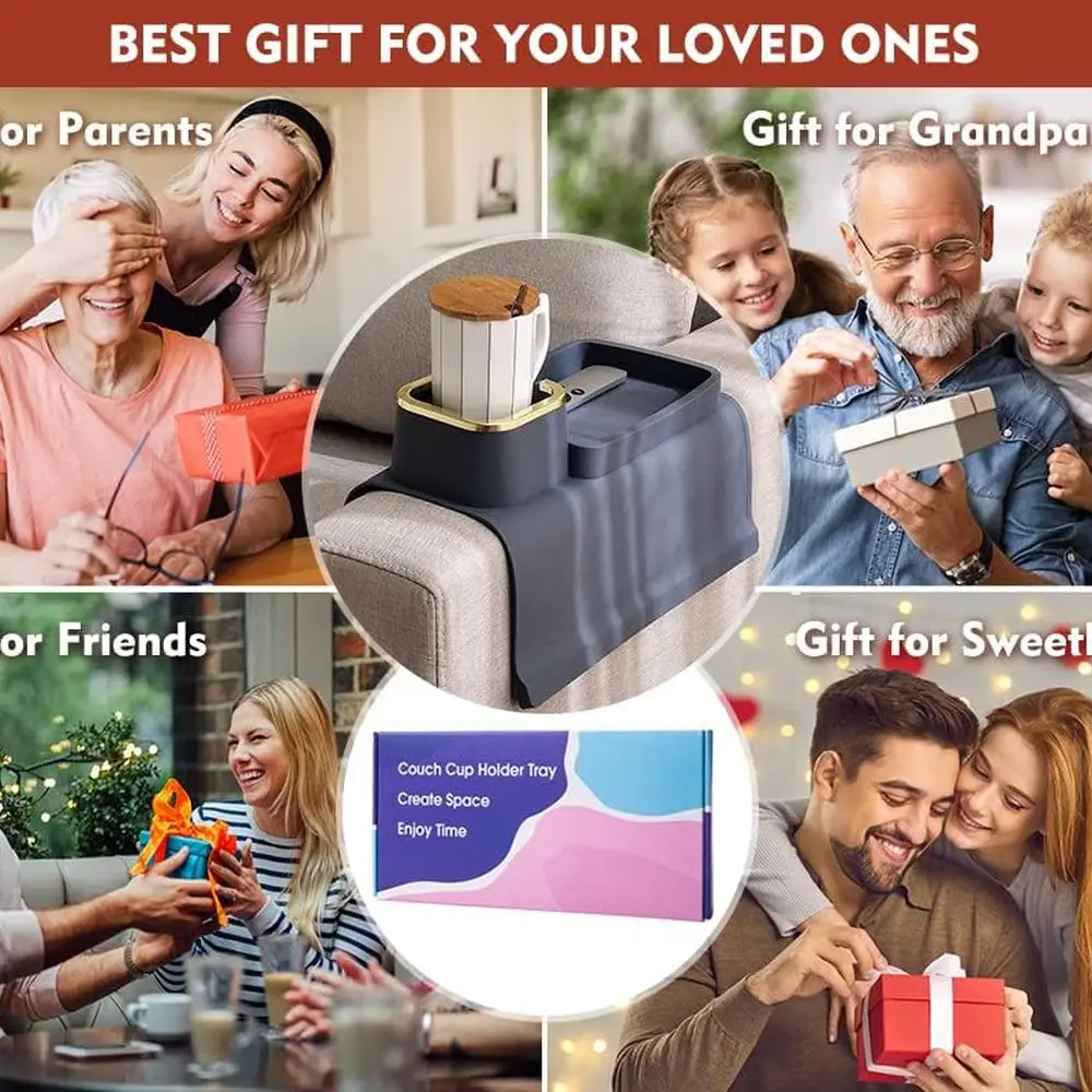 Brown Silicone Couch Cup Holder - Anti-Spill, Anti-Slip Tray for Drinks, Phones, Remotes & Snacks