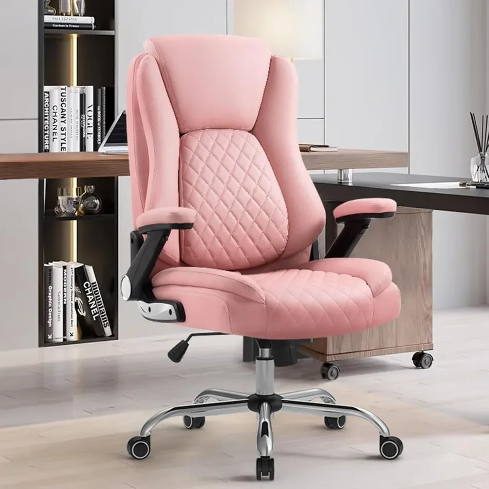 Ergonomic Executive Office Chair High Back Leather Computer Desk Chairs with Wheels and Flip-up Arms, Adjustable Headrest