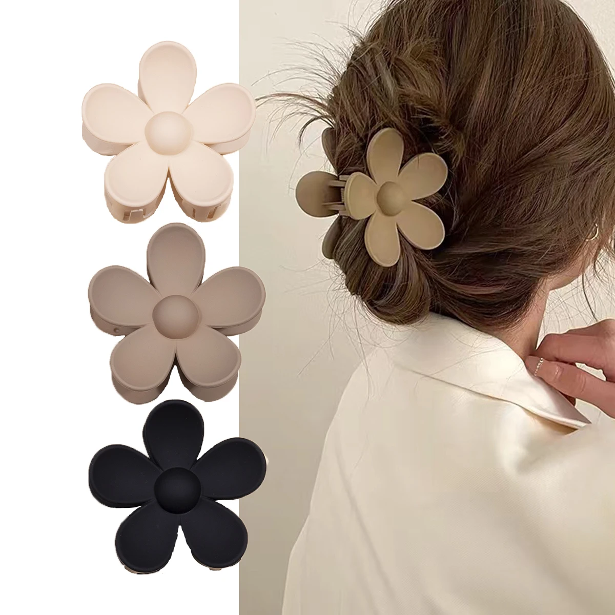 3pcs Big Flower Matte Hair Claw Clips Resin Plastic Clamp Hair Clip Accessories For Women