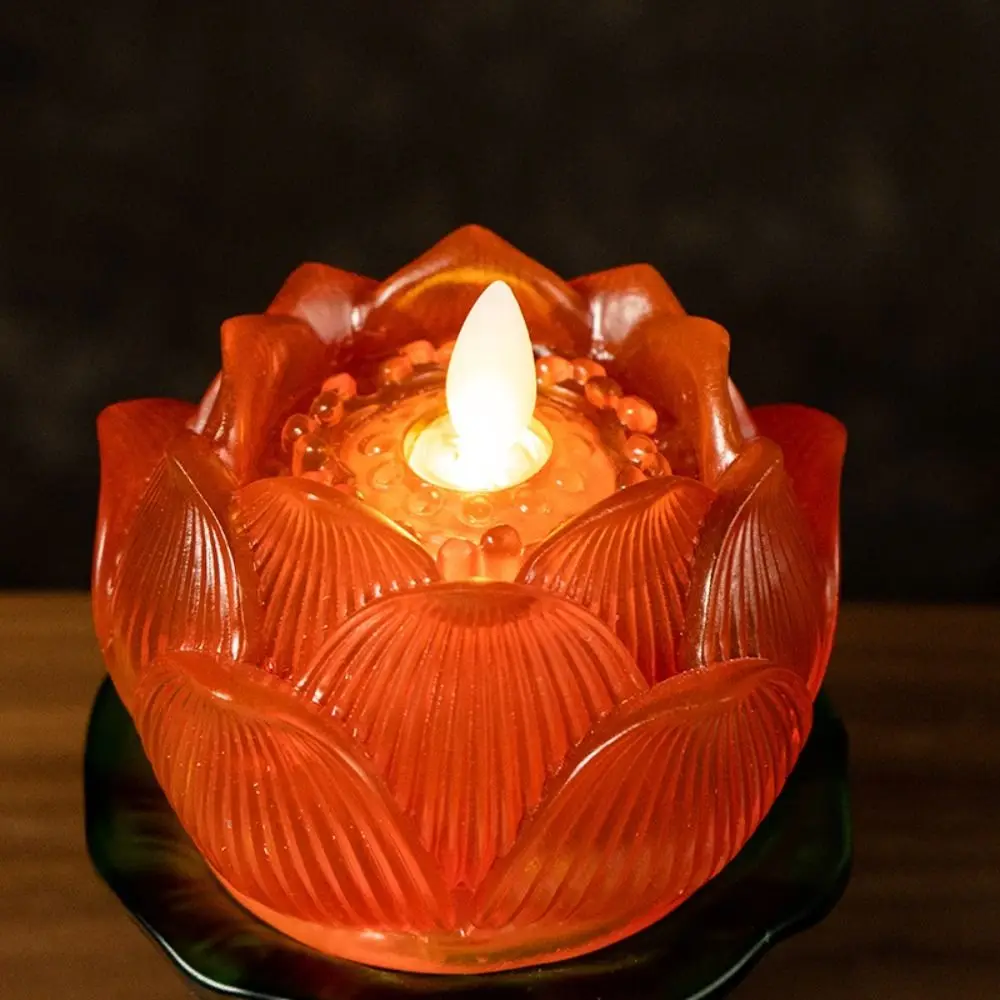 Exquisite Resin Electronic Lamp Decoration Prayer Tools LED Simulation Candle Ornaments Hall Lighting Lotus Lantern Supplies