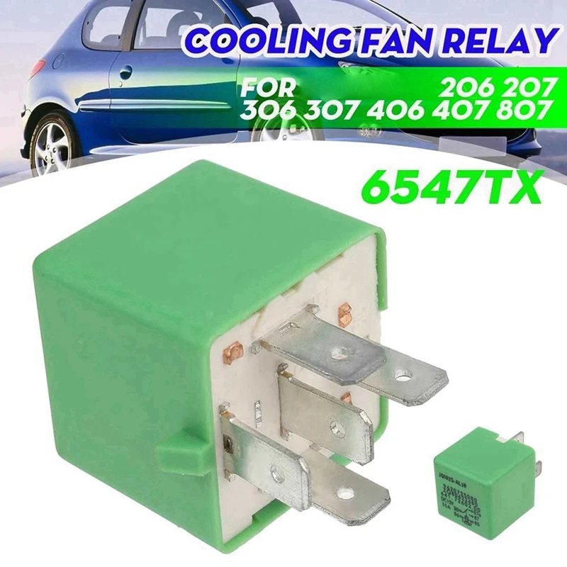 2X 12V 35A 5 Pins Cooling Radiator Fan Relay Green 6547TX For Peugeot 206 207 306 307 406 407 807