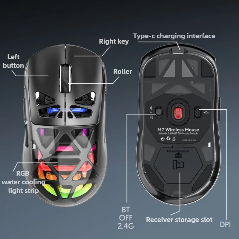 Tri-Mode-Gaming-Maus, Punk, mechanisch, Bluetooth, kabelloses Laden, leichte Anpassung, 4000-DPI-Computerperipheriegeräte