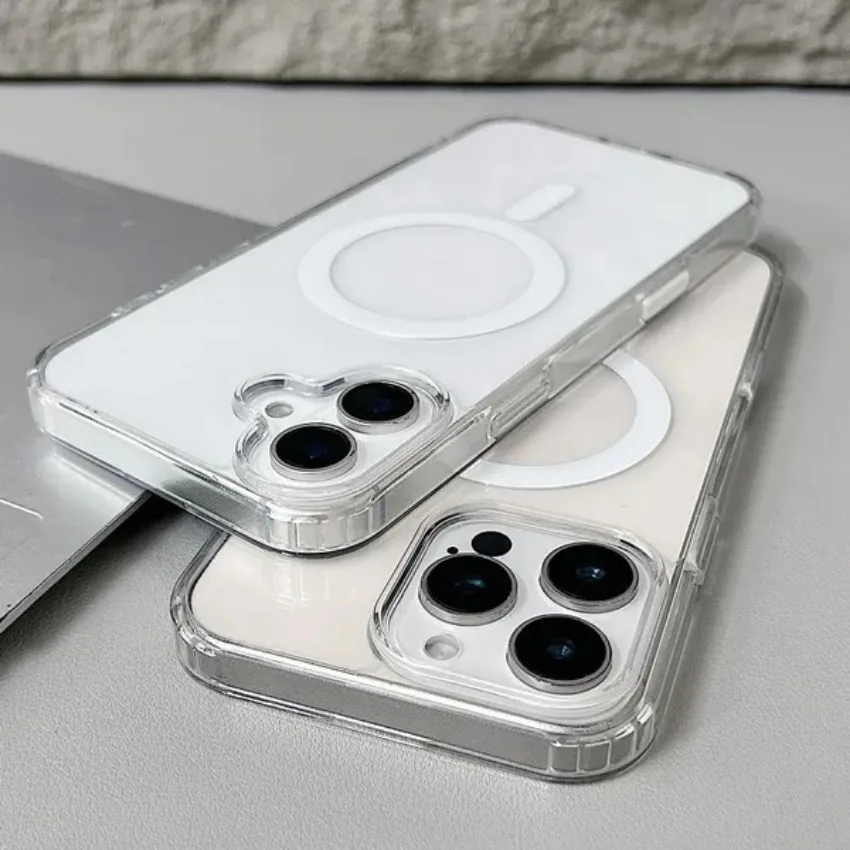 Original Magnetic Transparent Phone Case For iPhone 17 18 16 15 14 13 12 11 Pro Max Plus 16e E For Magsafe Silicone Cover Funda
