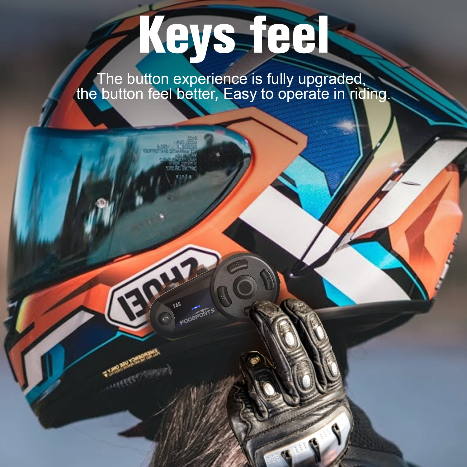 Fodsports V6S Motorcycle Intercom Helmet Bluetooth Headset 6 Riders 1000m Waterproof Wireless Interphone,FM Radio,Share Music
