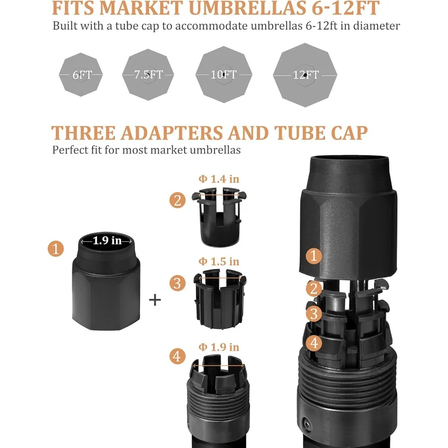 قاعدة مظلة فناء 42 رطل مع عجلات شديدة التحمل في الهواء الطلق مظلة سوق الفناء حامل للسطح مع بكرات شرفة بجانب حمام السباحة #5