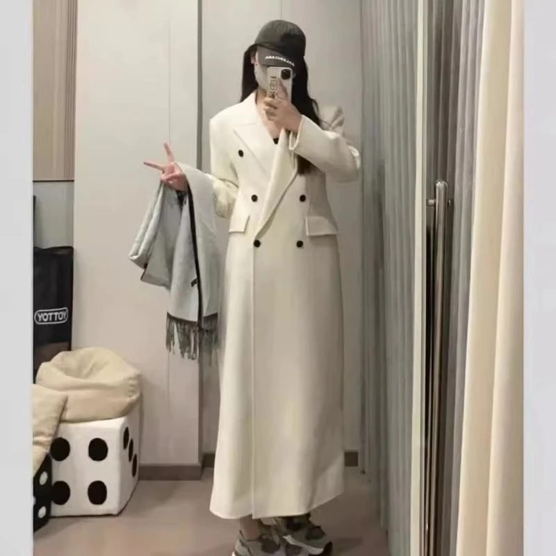 Women's Woolen Coat Fashion Warm .The Same Style Hourglass Coat Korean-style Black Suit Waist-cinching Double-sided Woolen Coat