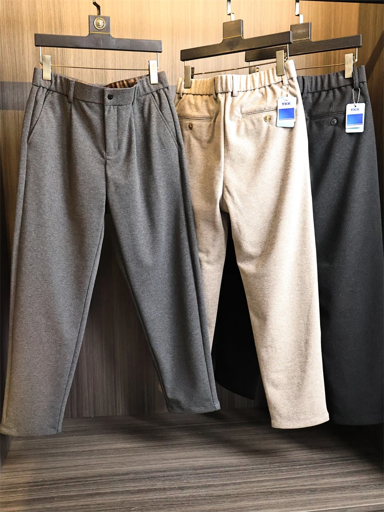 

Men's Thiened Woolen Casual Pants Autumn Winter Straight Leg Windproof Warm Lightweight Luxury Match All Straight Tube Leis...