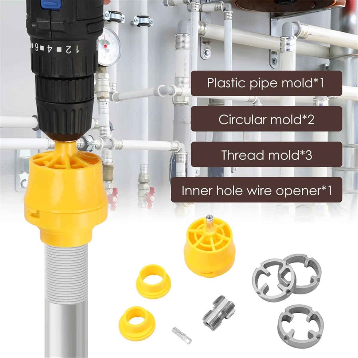 A002 8PCS PVC Thread Maker Tool Electric Drill Plastic Pipe Tap Die Dies 1/2 Inch 3/4 Inch 1 Inch Pipe Threader Plumbing Tool